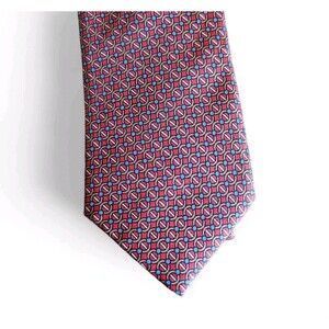 Horchow 100% Silk Tie Red Chain Link Pattern Necktie Standard Length